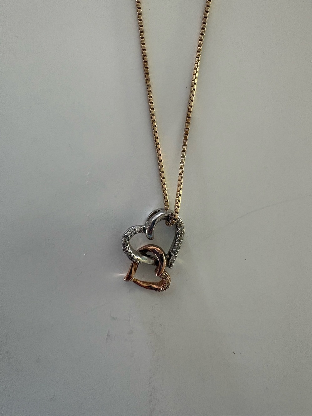 10K rose gold and 925 silver Two-Tone Hearts Pendant with real diamonds